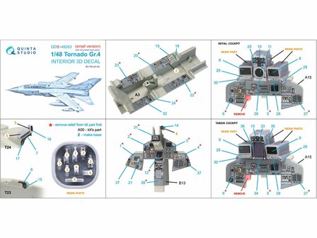 Quinta Studio QDS+48263 - Tornado GR.4 3D-Printed &amp; coloured Interior on decal paper (for Revell kit) (with 3D-printed resin parts) - Small Version - 1:48