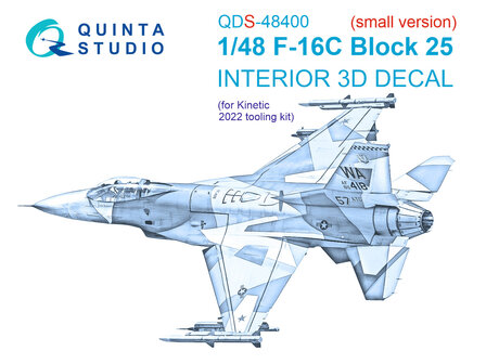 Quinta Studio QDS-48400 - F-16C block 25 3D-Printed &amp; coloured Interior on decal paper (Kinetic 2022 tool) - Small Version - 1:48