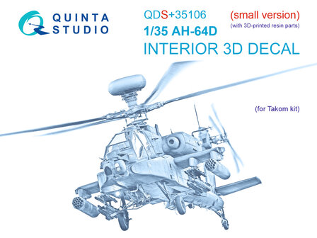 Quinta Studio QDS+35106 - AH-64D 3D-Printed &amp; coloured Interior on decal paper (Takom)  (with 3D-printed resin parts) - Small Version - 1:35