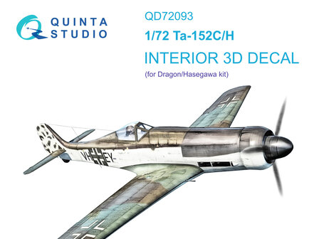 Quinta Studio QD72093 - Ta 152C/H 3D-Printed &amp; coloured Interior on decal paper (for Dragon) - 1:72