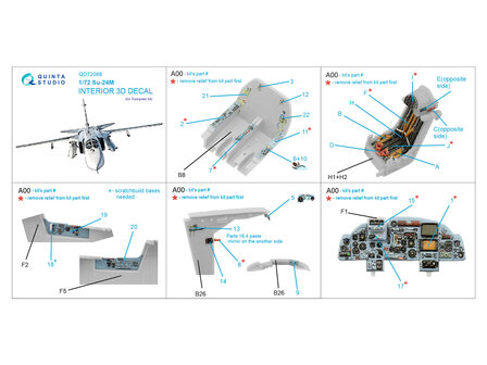 Quinta Studio QD72088 - Su-24M 3D-Printed &amp; coloured Interior on decal paper (for Trumpeter) - 1:72