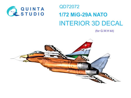 Quinta Studio QD72072 - MiG-29A NATO 3D-Printed &amp; coloured Interior on decal paper (for GWH) - 1:72