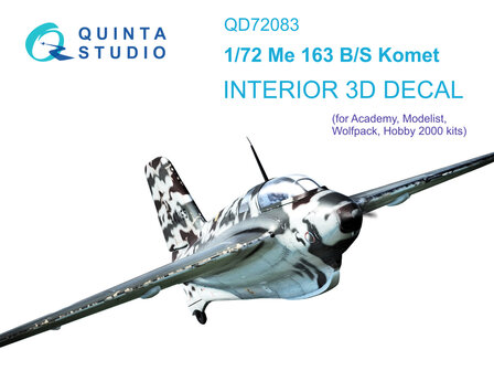 Quinta Studio QD72083 - Me 163 3D-Printed &amp; coloured Interior on decal paper (for Academy) - 1:72