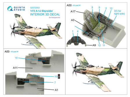 Quinta Studio QD72053 - A-1J 3D-Printed &amp; coloured Interior on decal paper (for Hasegawa) - 1:72