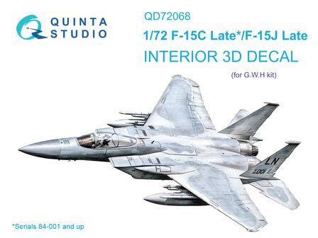 Quinta Studio QD72068 - F-15C Late/F-15J Late 3D-Printed &amp; coloured Interior on decal paper (for GWH) - 1:72