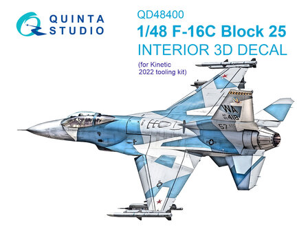 Quinta Studio QD48400 - F-16C block 25 3D-Printed &amp; coloured Interior on decal paper (Kinetic 2022 tool) - 1:48