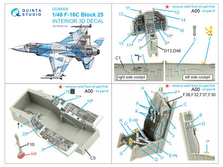 Quinta Studio QD48400 - F-16C block 25 3D-Printed &amp; coloured Interior on decal paper (Kinetic 2022 tool) - 1:48