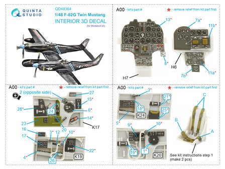 Quinta Studio QD48364 - F-82G Twin Mustang 3D-Printed &amp; coloured Interior on decal paper (for Modelsvit kit) - 1:48