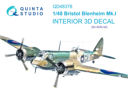 Quinta Studio QD48378 - Bristol Blenheim Mk.I 3D-Printed &amp; coloured Interior on decal paper (for Airfix kit) - 1:48