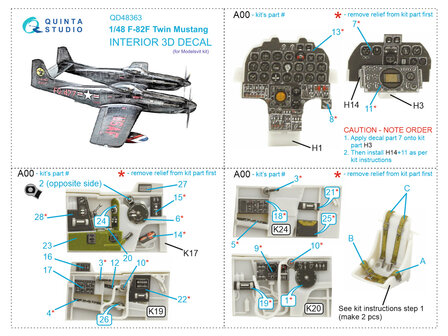 Quinta Studio QD48363 - F-82F Twin Mustang 3D-Printed &amp; coloured Interior on decal paper (for Modelsvit kit) - 1:48