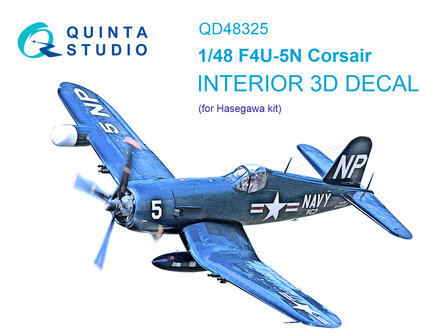 Quinta Studio QD48325 - F4U-5N 3D-Printed &amp; coloured Interior on decal paper (for Hasegawa kit) - 1:48