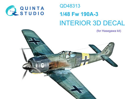 Quinta Studio QD48313 - Fw 190A-3 3D-Printed &amp; coloured Interior on decal paper (for Hasegawa kit) - 1:48