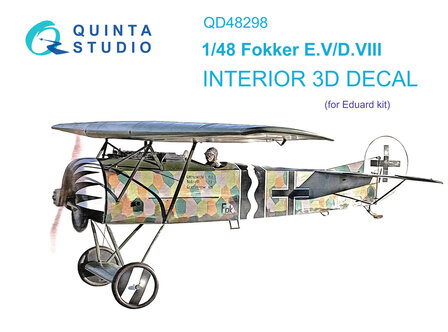 Quinta Studio QD48298 - Fokker EV-DVIII 3D-Printed &amp; coloured Interior on decal paper (for Eduard kit) - 1:48