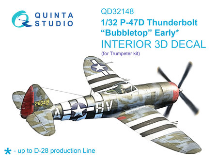 Quinta Studio QD32148 - P-47D Thunderbolt Bubbletop Early 3D-Printed &amp; coloured Interior on decal paper (Trumpeter) - 1:32