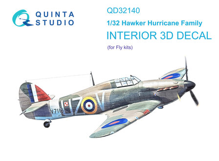 Quinta Studio QD32140 - Hawker Hurricane Family 3D-Printed &amp; coloured Interior on decal paper (for Fly) - 1:32