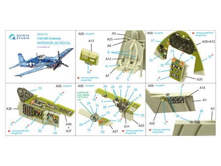 Quinta Studio QD32133 - F6F-3 Hellcat 3D-Printed &amp; coloured Interior on decal paper (for Trumpeter) - 1:32
