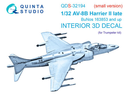 Quinta Studio QDS-32194 - AV-8B Harrier II late 3D-Printed &amp; coloured Interior on decal paper (for Trumpeter) - Small Version - 1:32