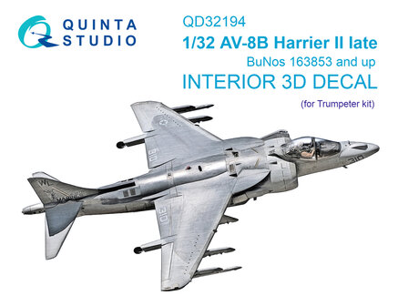 Quinta Studio QD32194 - AV-8B Harrier II late 3D-Printed &amp; coloured Interior on decal paper (for Trumpeter) - 1:32