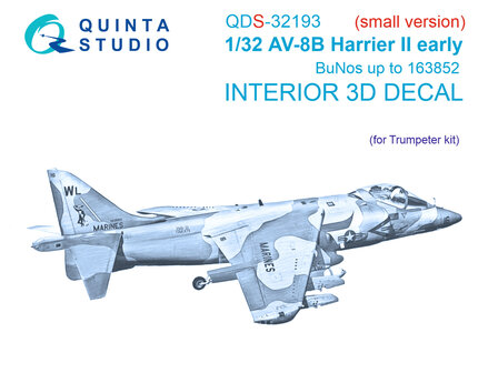 Quinta Studio QDS-32193 - AV-8B Harrier II early 3D-Printed &amp; coloured Interior on decal paper (for Trumpeter) - Small Version - 1:32