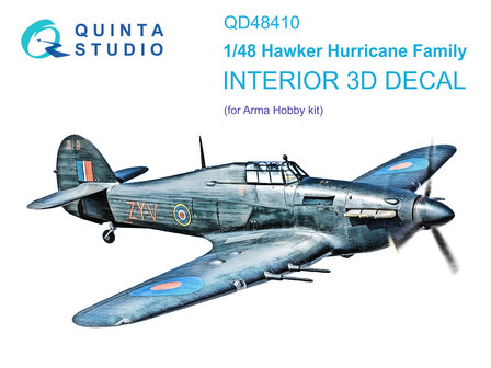 Quinta Studio QD48410 - Hurricane family 3D-Printed &amp; coloured Interior on decal paper (for Arma Hobby) - 1:48