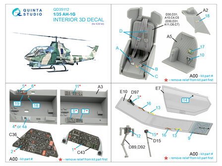 Quinta Studio QD35112 - AH-1G Cobra 3D-Printed &amp; coloured Interior on decal paper (for ICM kit) - 1:35