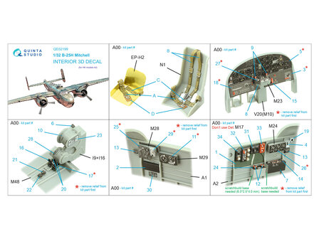 Quinta Studio QD32199 - B-25H Mitchell 3D-Printed &amp; coloured Interior on decal paper (for HK models kit) - 1:32