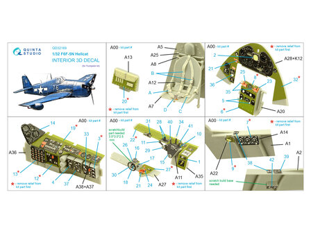 Quinta Studio QD32169 - F6F-5N Hellcat 3D-Printed &amp; coloured Interior on decal paper (for Trumpeter kit) - 1:32