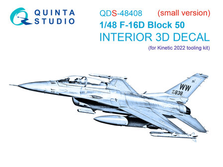 Quinta Studio QDS-48408 - F-16D block 50 3D-Printed &amp; coloured Interior on decal paper (for Kinetic 2022 tool) - Small Version - 1:48