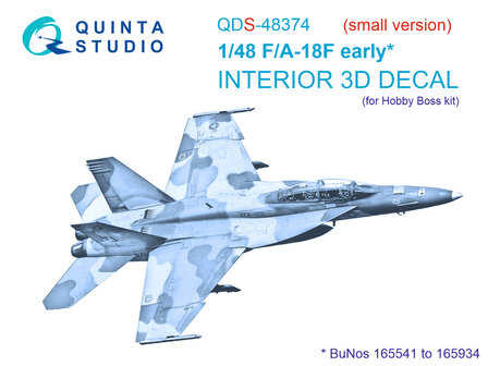 Quinta Studio QDS-48374 - F/A-18F early 3D-Printed &amp; coloured Interior on decal paper (for Hobby Boss kit) - Small Version - 1:48