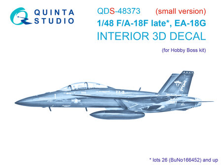 Quinta Studio QDS-48373 - F/A-18F late  / EA-18G 3D-Printed &amp; coloured Interior on decal paper (for Hobby Boss kit) - Small Version - 1:48