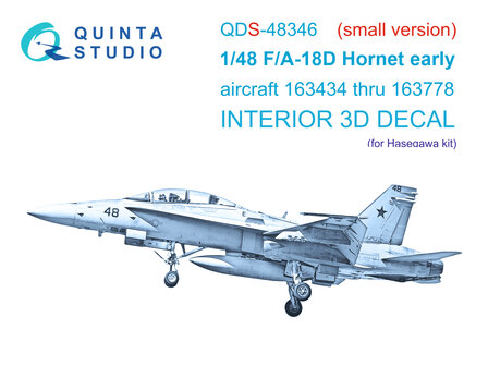 Quinta Studio QDS-48346 - FA-18D early 3D-Printed &amp; coloured Interior on decal paper (for Hasegawa kit) - Small Version - 1:48