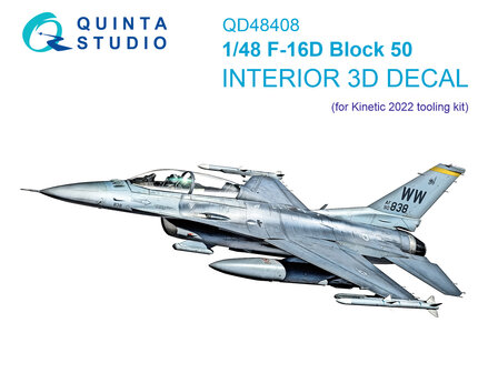 Quinta Studio QD48408 - F-16D block 50 3D-Printed &amp; coloured Interior on decal paper (for Kinetic 2022 tool) - 1:48