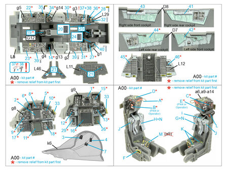 Quinta Studio QD48404 - F-14B 3D-Printed &amp; coloured Interior on decal paper (for GWH kit) - 1:48