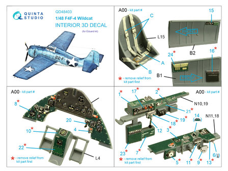 Quinta Studio QD48403 - F4F-4 Wildcat 3D-Printed &amp; coloured Interior on decal paper (for Eduard kit) - 1:48