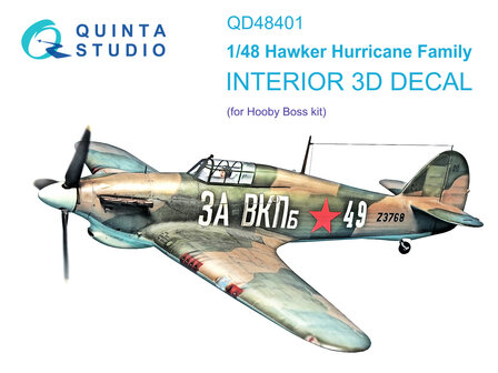 Quinta Studio QD48401 - Hawker Hurricane family 3D-Printed &amp; coloured Interior on decal paper (for HobbyBoss kit) - 1:48