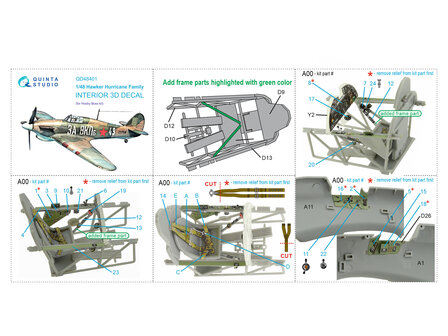 Quinta Studio QD48401 - Hawker Hurricane family 3D-Printed &amp; coloured Interior on decal paper (for HobbyBoss kit) - 1:48