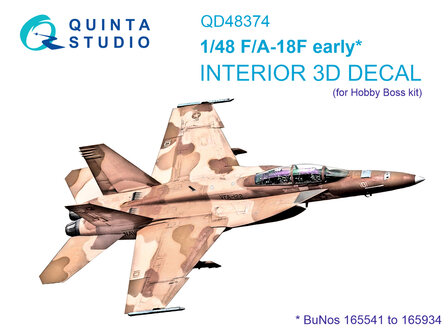 Quinta Studio QD48374 - F/A-18F early 3D-Printed &amp; coloured Interior on decal paper (for Hobby Boss kit) - 1:48