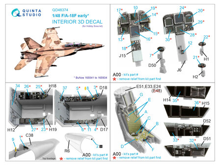 Quinta Studio QD48374 - F/A-18F early 3D-Printed &amp; coloured Interior on decal paper (for Hobby Boss kit) - 1:48