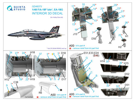 Quinta Studio QD48373 - F/A-18F late  / EA-18G 3D-Printed &amp; coloured Interior on decal paper (for Hobby Boss kit) - 1:48