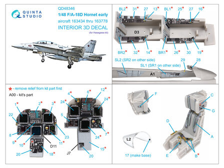 Quinta Studio QD48346 - FA-18D early 3D-Printed &amp; coloured Interior on decal paper (for Hasegawa kit) - 1:48