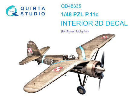 Quinta Studio QD48335 - PZL P.11c 3D-Printed &amp; coloured Interior on decal paper (for Arma Hobby kit) - 1:48