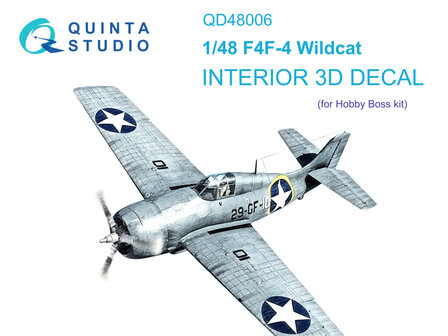 Quinta Studio QD48006 - F4F-4 Wildcat 3D-Printed &amp; coloured Interior on decal paper (for HobbyBoss kit) - 1:48