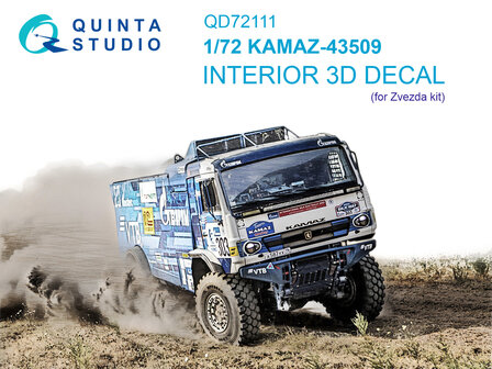 Quinta Studio QD72111 - KAMAZ-43509 3D-Printed &amp; coloured Interior on decal paper (for Zvezda kit) - 1:72