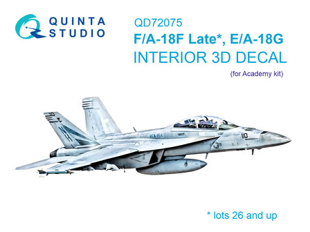 Quinta Studio QD72075 - F/A-18F Late, E/A-18G 3D-Printed &amp; coloured Interior on decal paper (for Academy kit) - 1:72