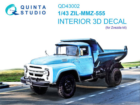 Quinta Studio QD43002 - ZIL-MMZ-555 3D-Printed &amp; coloured Interior on decal paper (for Zvezda kit) - 1:43