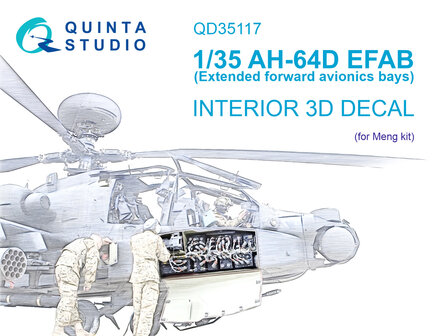 Quinta Studio QD35117 - AH-64D Extended forward avionics bays 3D-Printed &amp; coloured Interior on decal paper (for Meng kit) - 1:35