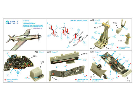 Quinta Studio QD32165 - Do 335A-0 3D-Printed &amp; coloured Interior on decal paper (for Zoukei-mura kit) - 1:32