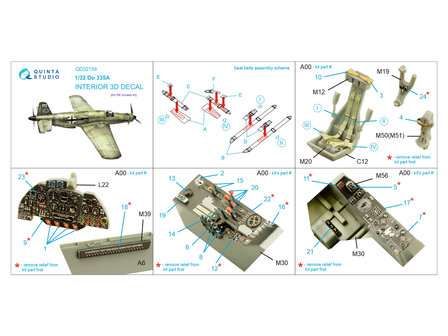 Quinta Studio QD32158 - Do 335A 3D-Printed &amp; coloured Interior on decal paper (for HK models kit) - 1:32