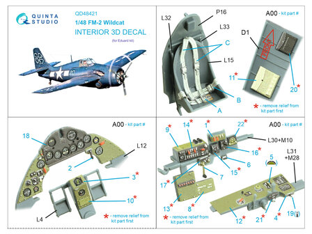 Quinta Studio QD48421 - FM-2 Wildcat 3D-Printed &amp; coloured Interior on decal paper (for Eduard kit) - 1:48