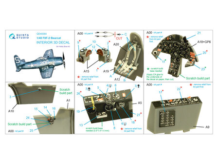 Quinta Studio QD48384 - F8F-2 Bearcat 3D-Printed &amp; coloured Interior on decal paper (for Hobby Boss kit) - 1:48